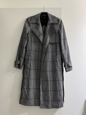 Theory Plaid Belted Trench Coat